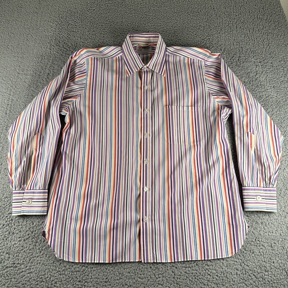 Turnbull & Asser Dress Shirt Mens 16.5 White Multistripe Long Sleeve Cotton